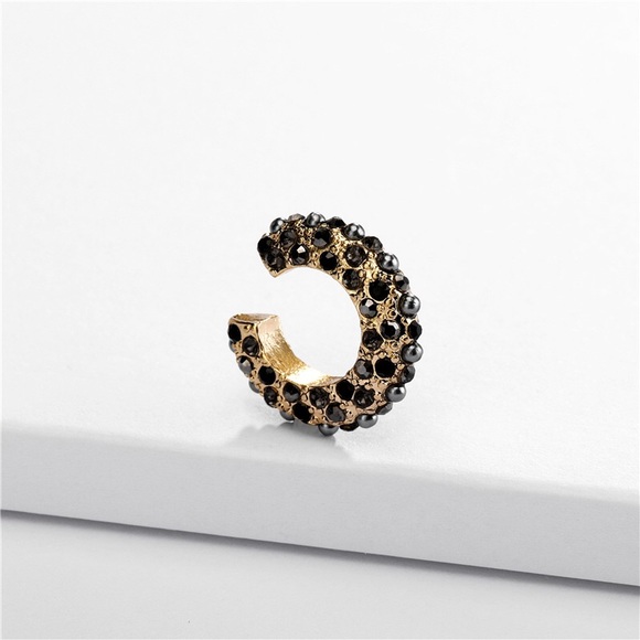 Gold Black Crystal & Pearle Encrusted Ear Cuff - Picture 4 of 7